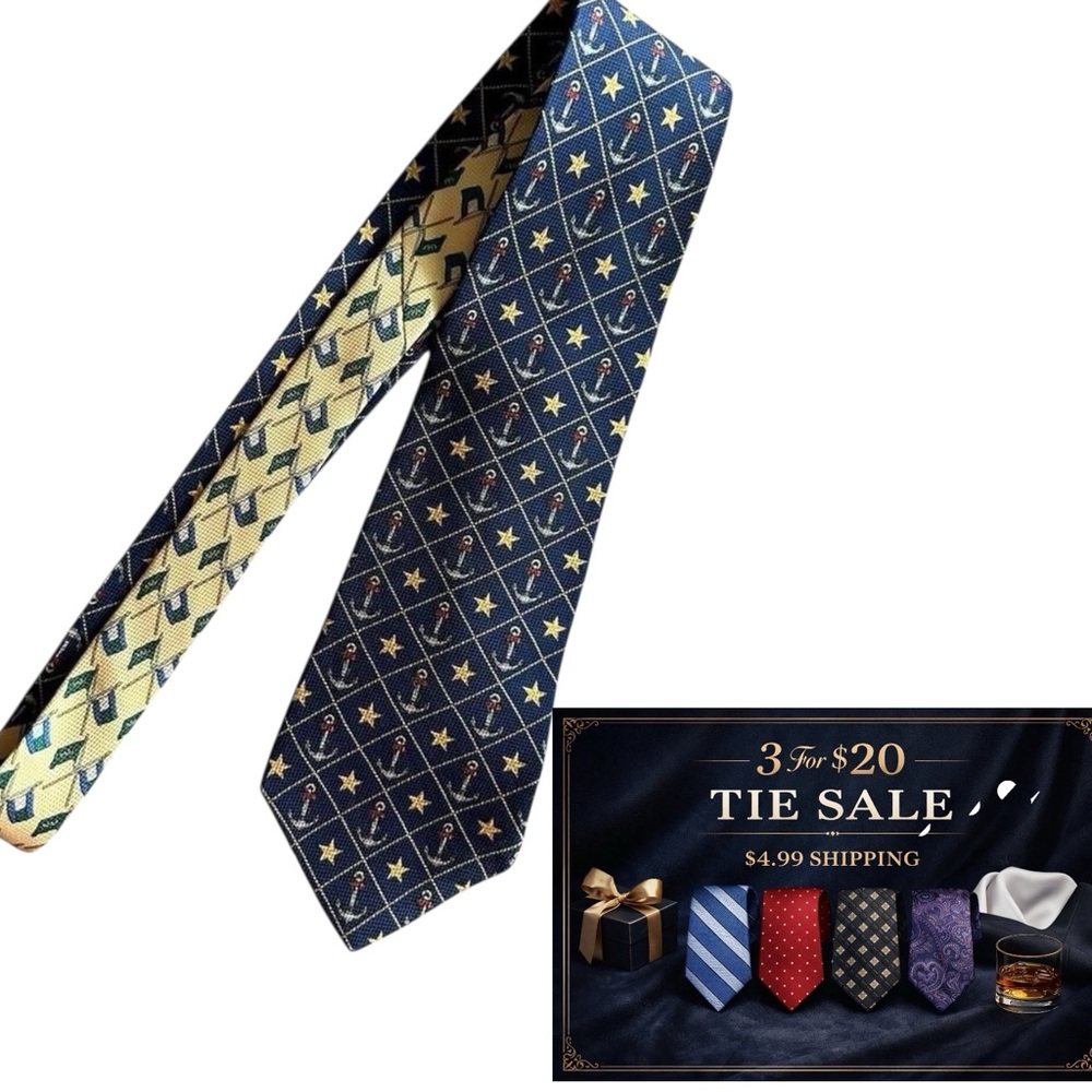 VTG Tommy Hilfiger Made USA 100% Silk Tie Nautical Anchors 4x57 Classic 90s Y2K